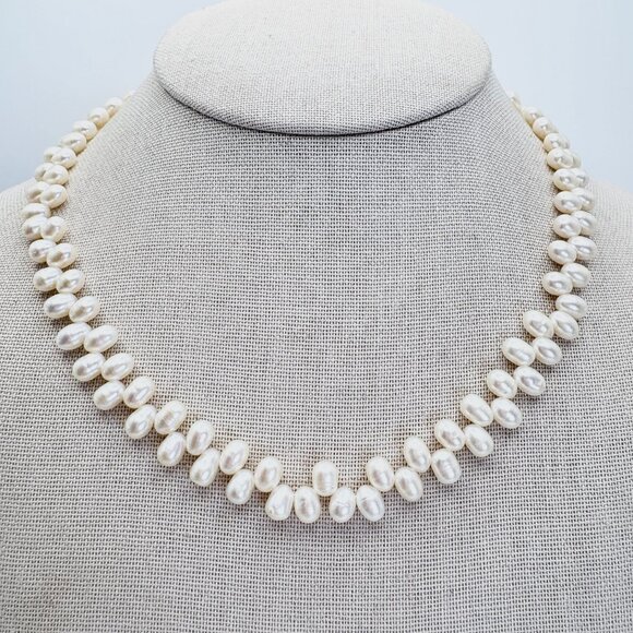 Sterling Silver 925 Alternating Freshwater Pearl Chain Necklace Size 17" Length - Picture 1 of 11